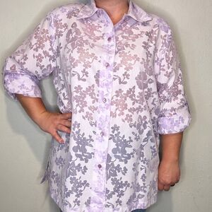 Vintage Da-Rue California Lavender Sheer Button Down Floral Sz 14 Women's Flower